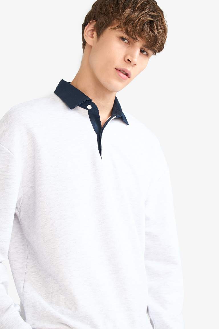 Boxy Fit Polo Yaka Sweatshirt