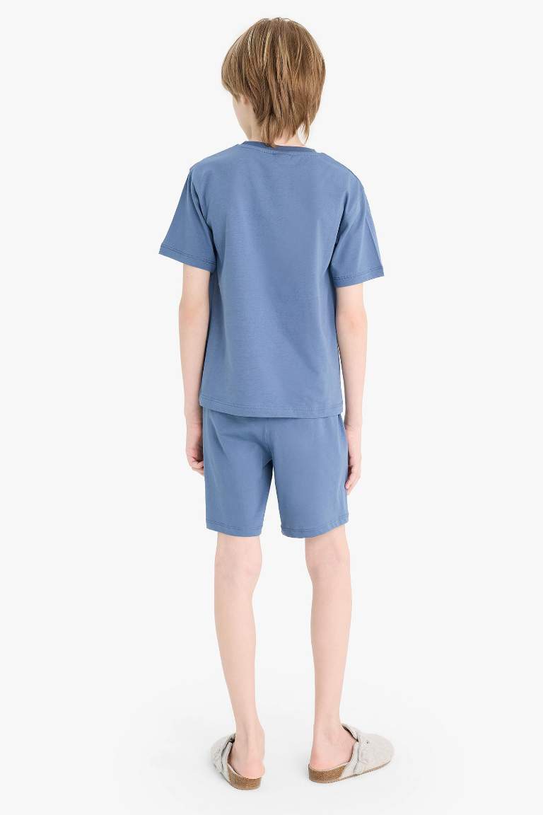 Erkek Çocuk Pijama Takımı Baskılı Kısa Kollu Tişört Beli Lastikli Şort