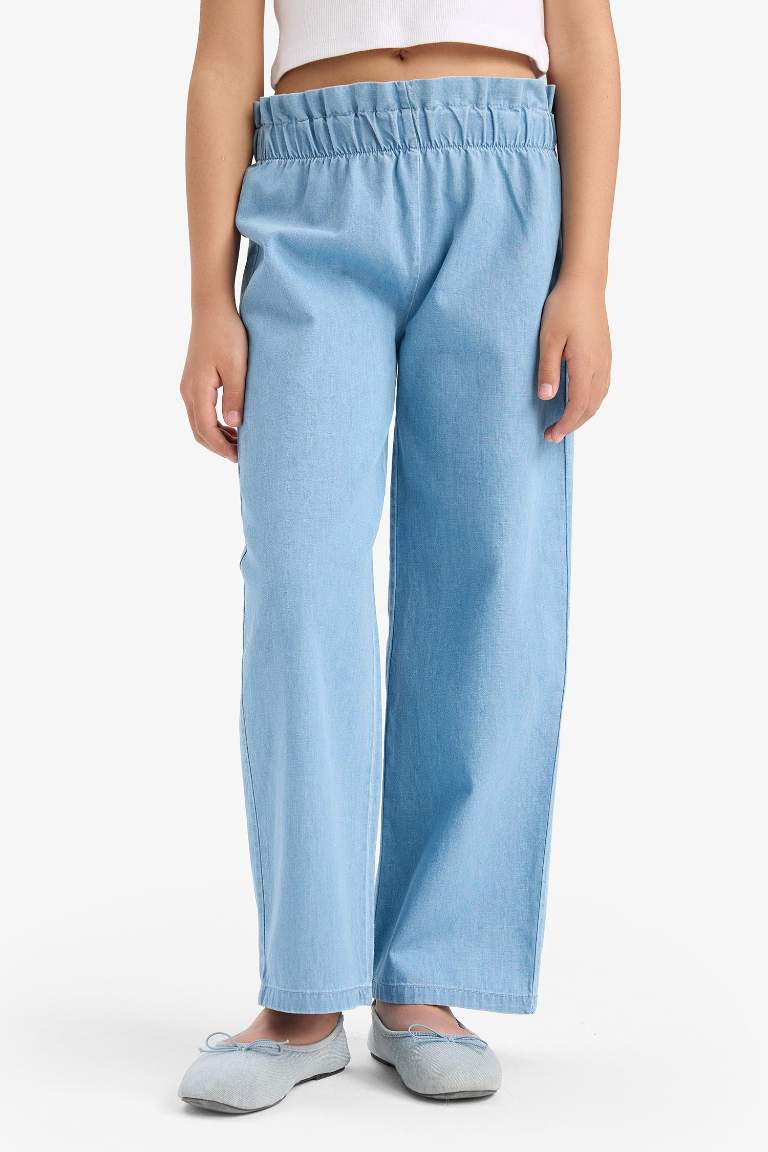 بنطلون جينز بناتي وايد ليج برجل واسع بأستيك