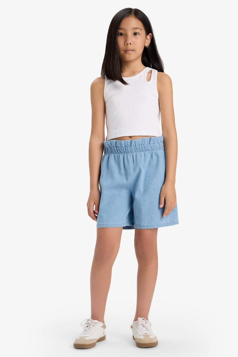 Kız Çocuk Beli Lastikli Jean Şort