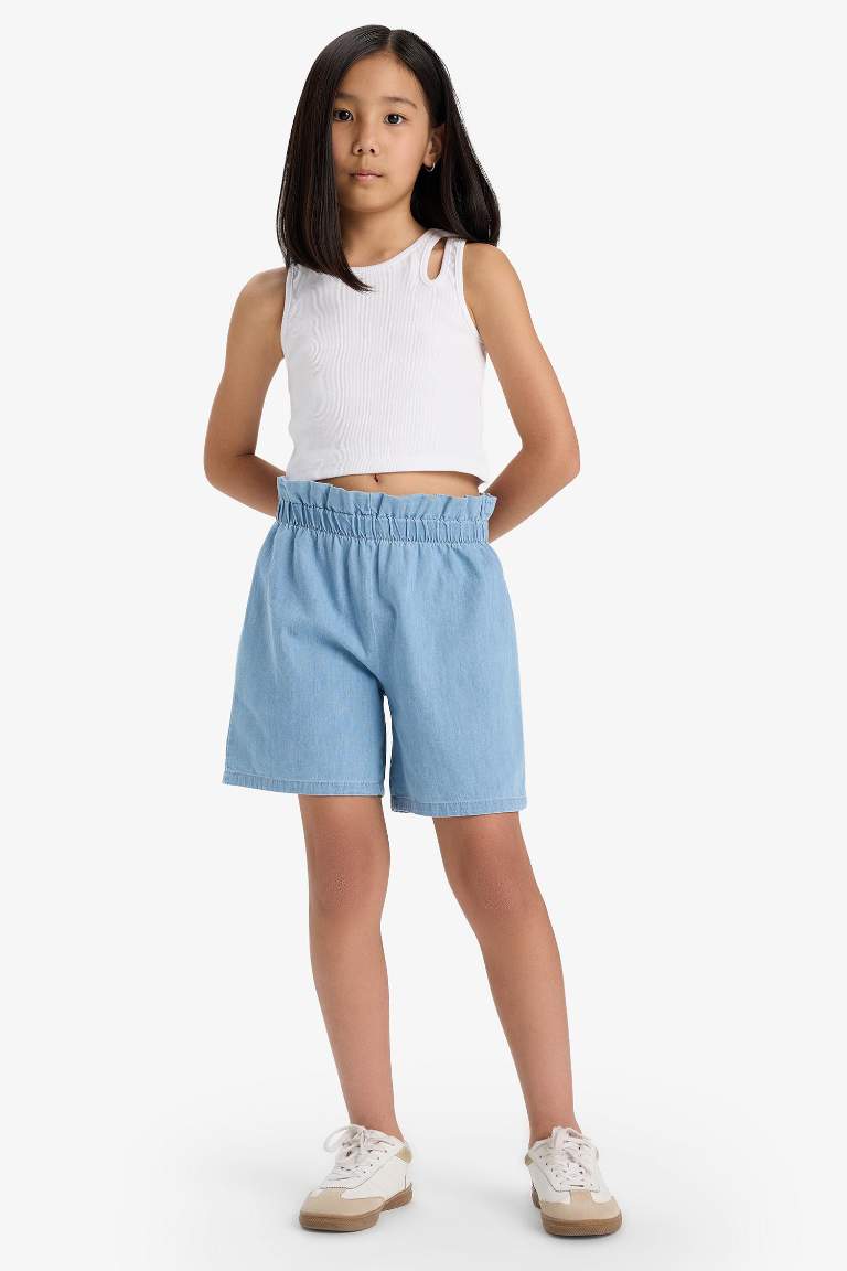 Kız Çocuk Beli Lastikli Jean Şort