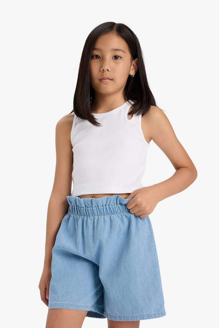 Kız Çocuk Beli Lastikli Jean Şort