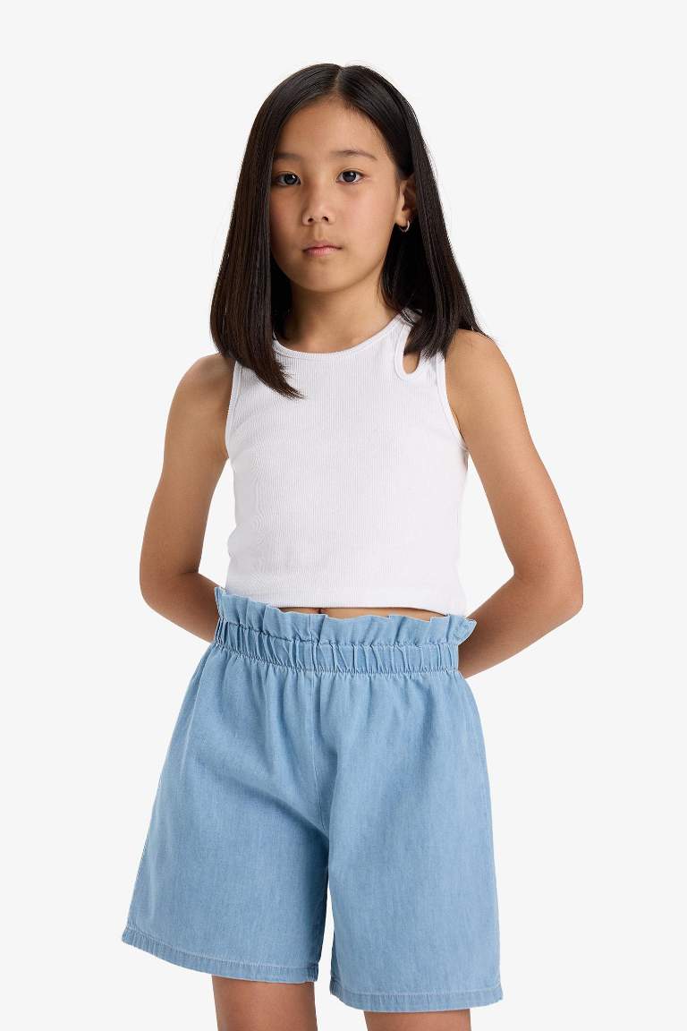 Kız Çocuk Beli Lastikli Jean Şort