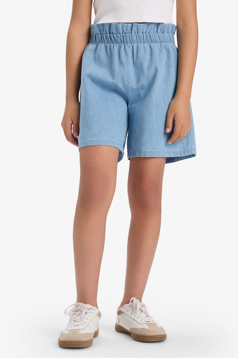 Kız Çocuk Beli Lastikli Jean Şort