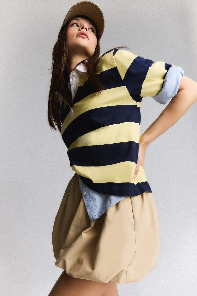 Balloon Fit Taffeta High Waist Mini Skirt