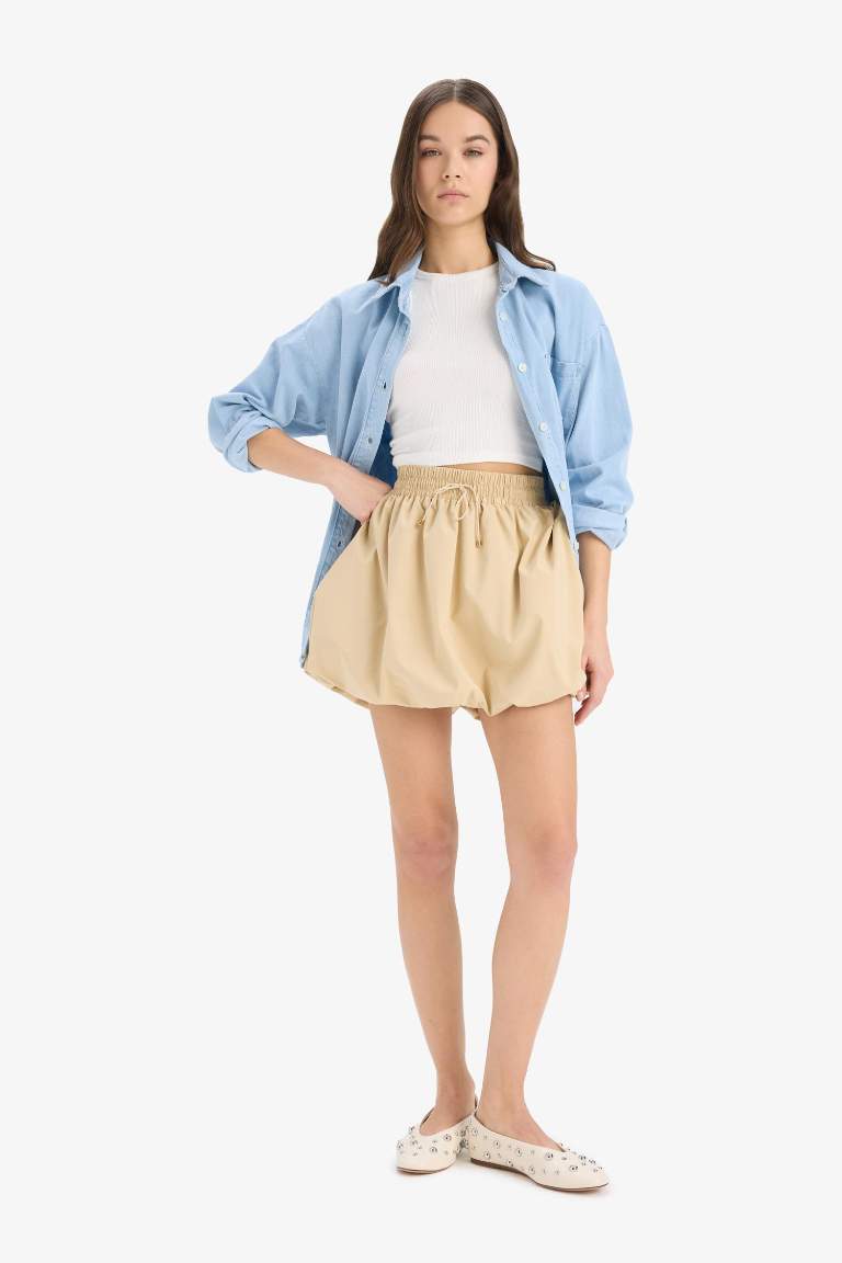 Balloon Fit Taffeta High Waist Mini Skirt