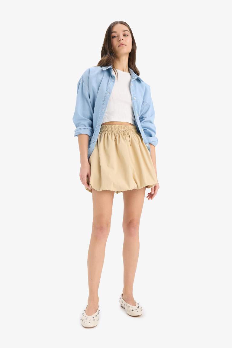 Balloon Fit Taffeta High Waist Mini Skirt