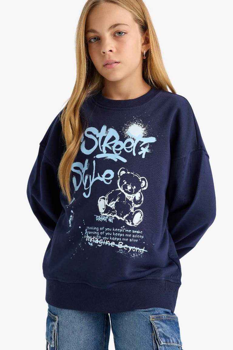 Girl Oversize Fit Crew Neck Printed Back Sweatshirt