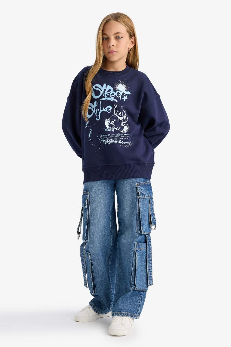 Girl Oversize Fit Crew Neck Printed Back Sweatshirt