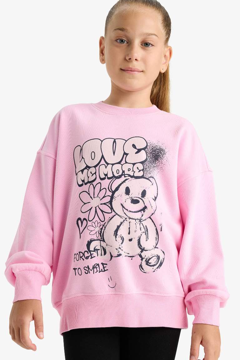 Girl Oversize Fit Crew Neck Printed Sweatshirt