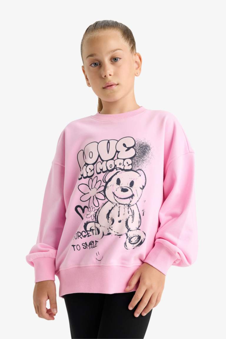 Girl Oversize Fit Crew Neck Printed Sweatshirt