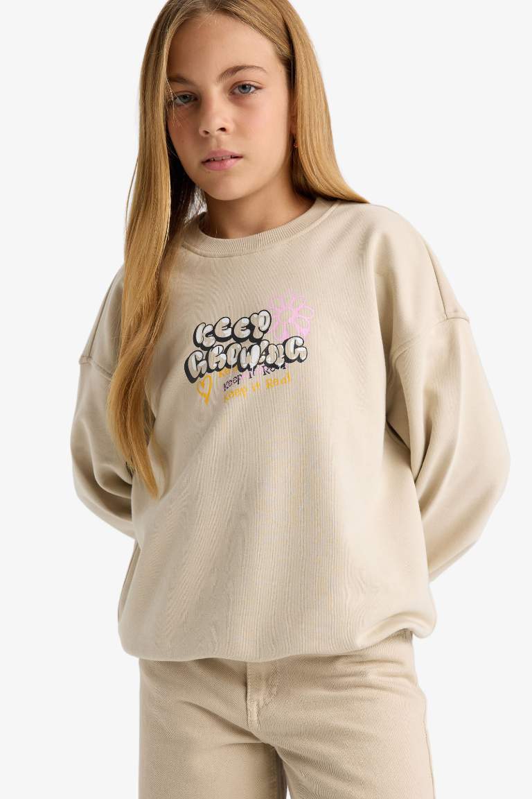 Girl Oversize Fit Crew Neck Printed Sweatshirt