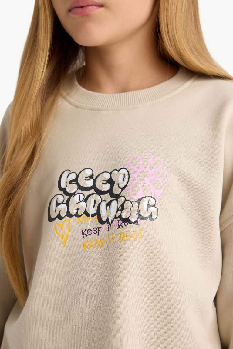 Girl Oversize Fit Crew Neck Printed Sweatshirt