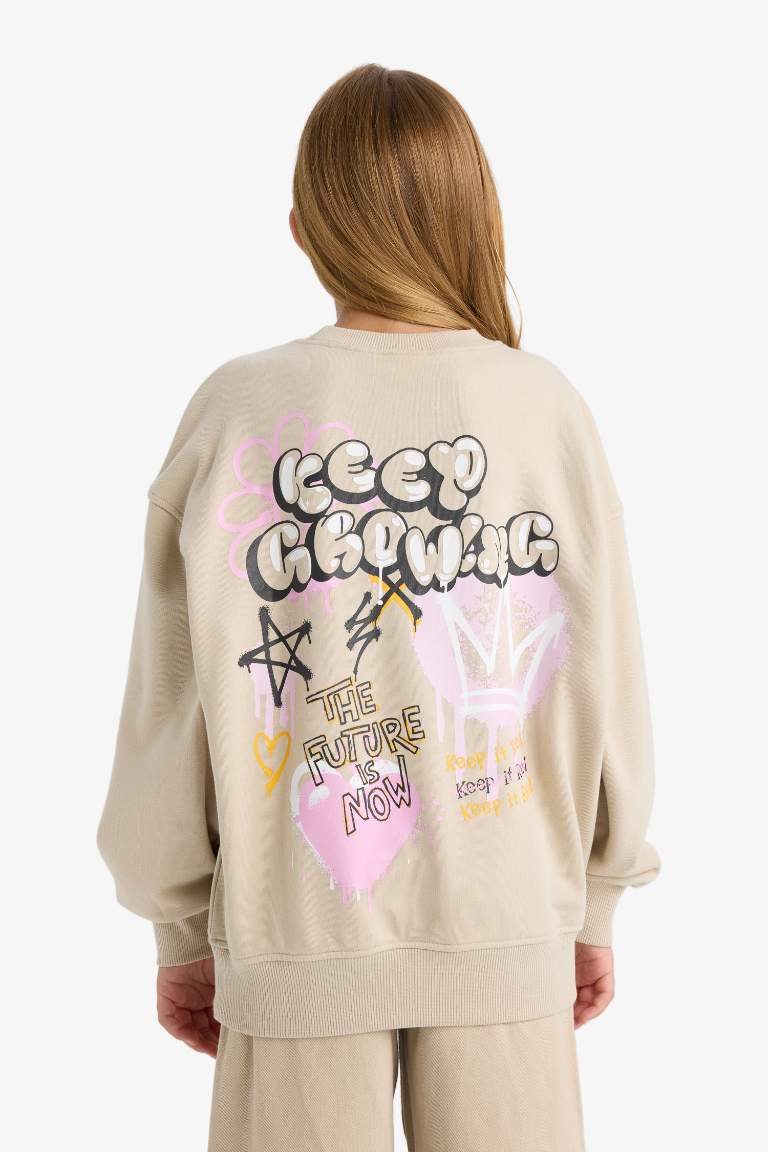 Girl Oversize Fit Crew Neck Printed Sweatshirt