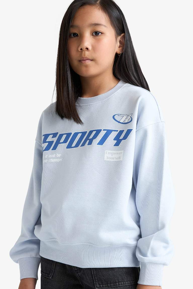 Girl Relax Fit Crew Neck Printed Sweatshirt