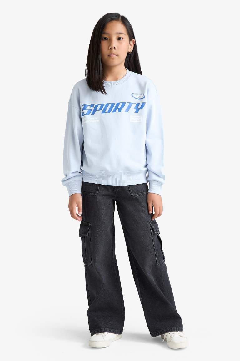 Girl Relax Fit Crew Neck Printed Sweatshirt