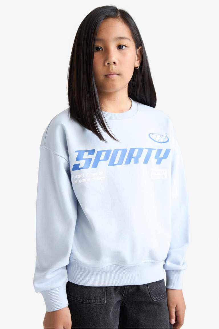 Girl Relax Fit Crew Neck Printed Sweatshirt