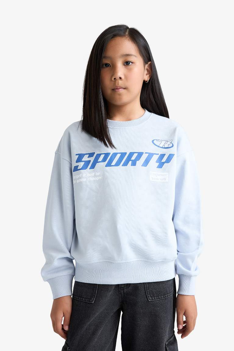 Girl Relax Fit Crew Neck Printed Sweatshirt