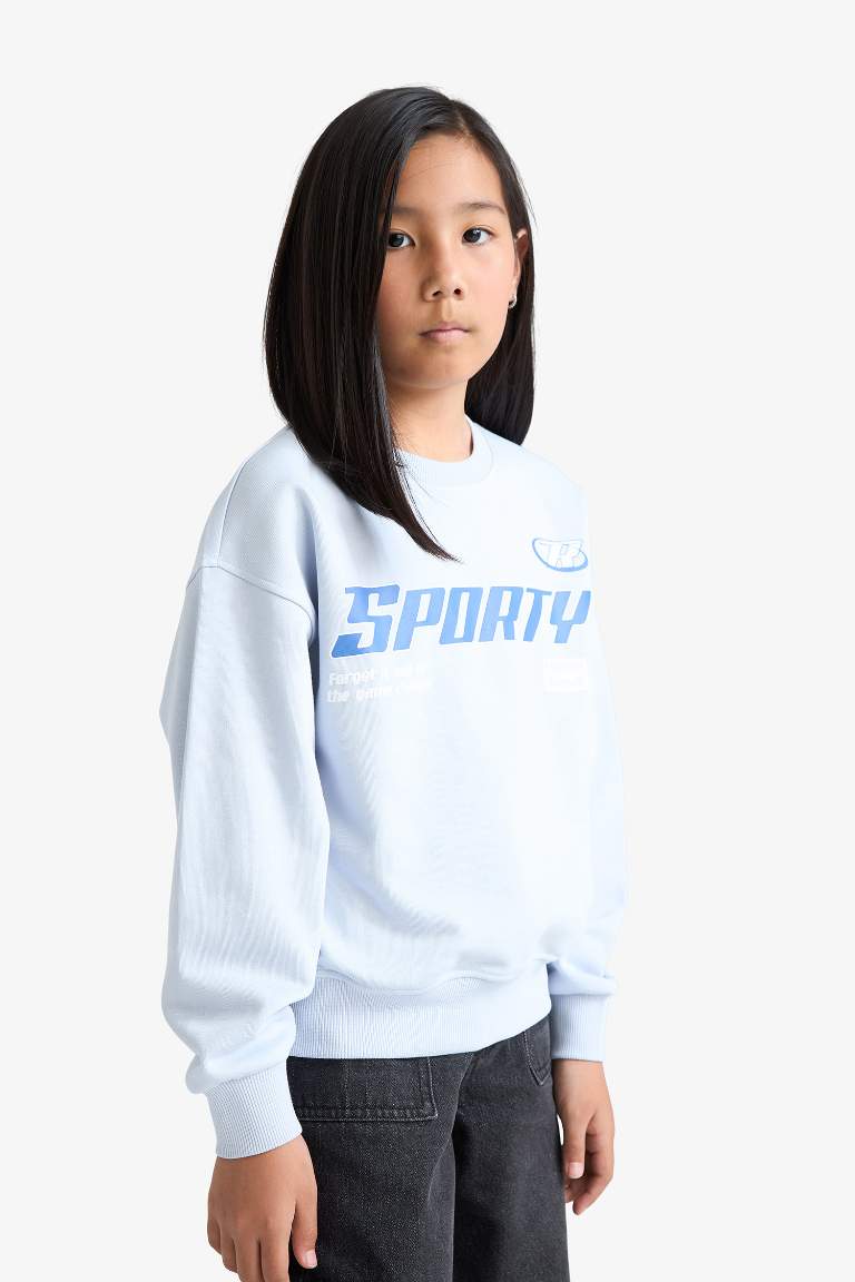 Girl Relax Fit Crew Neck Printed Sweatshirt