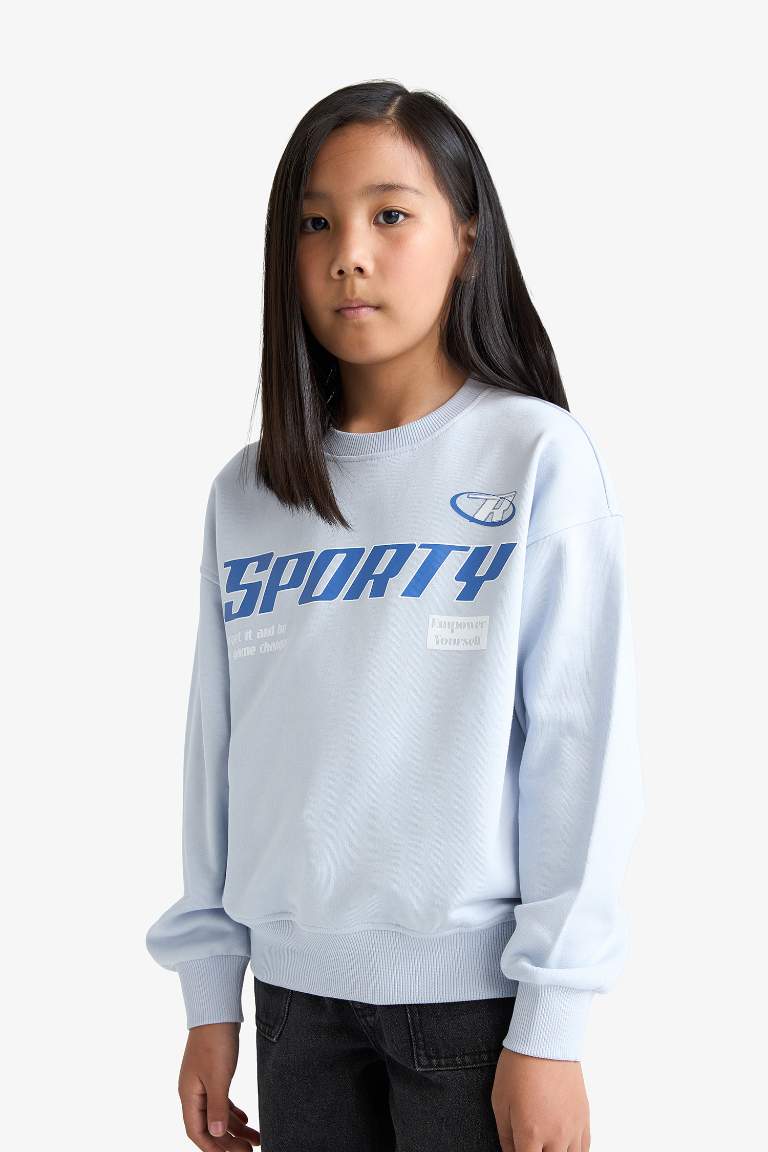 Girl Relax Fit Crew Neck Printed Sweatshirt