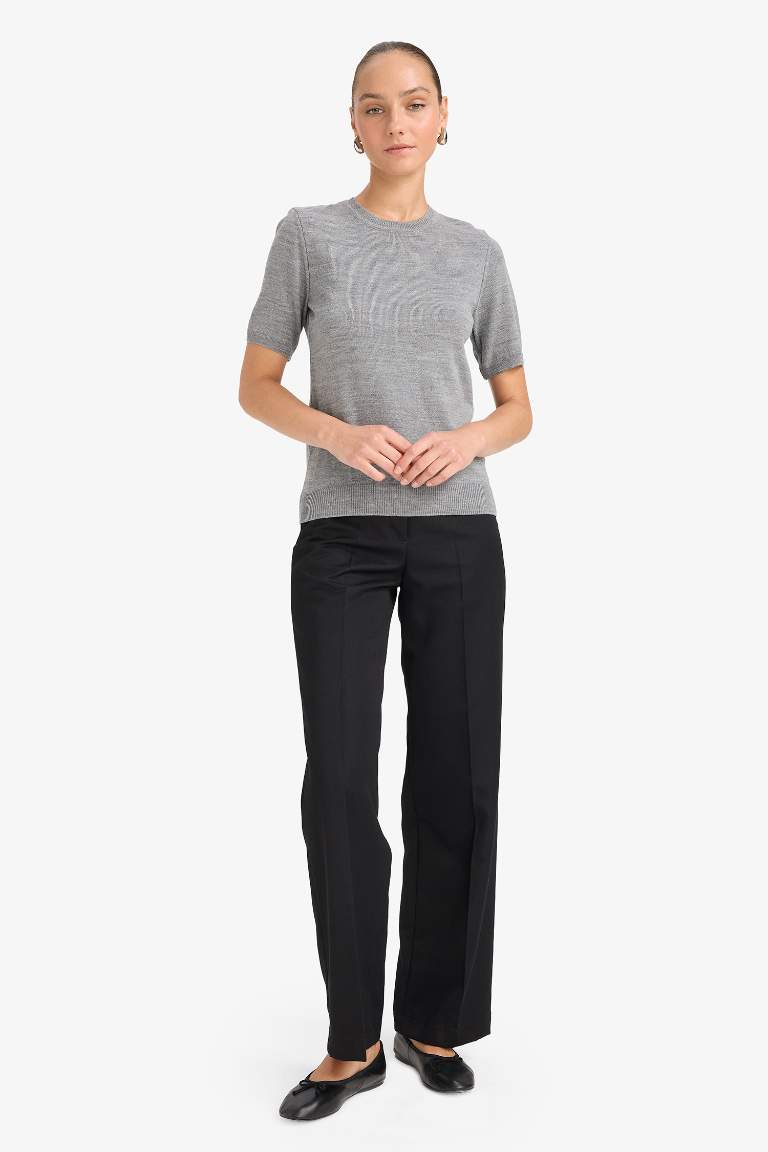 Regular Fit Crew Neck Short Sleeve Knit Pullover