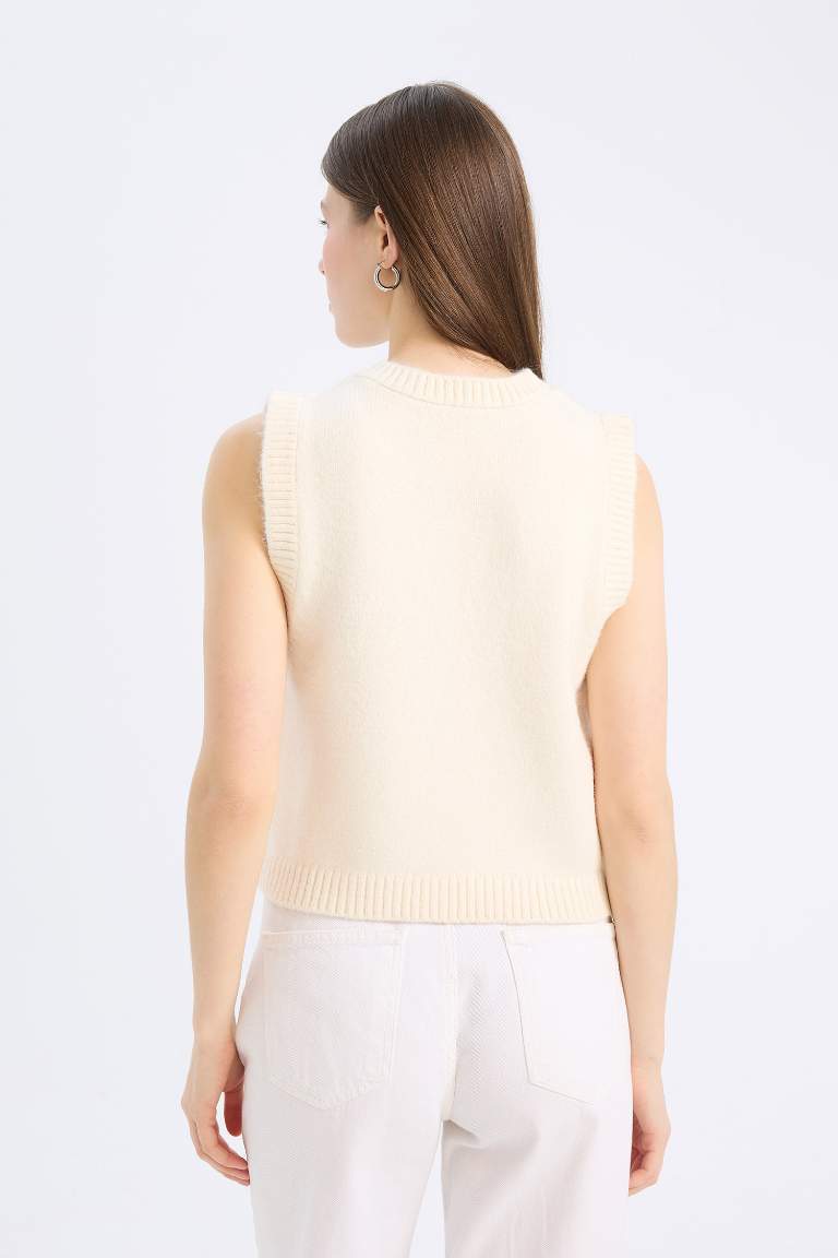 Regular Fit Crew Neck Buttoned Knit Vest