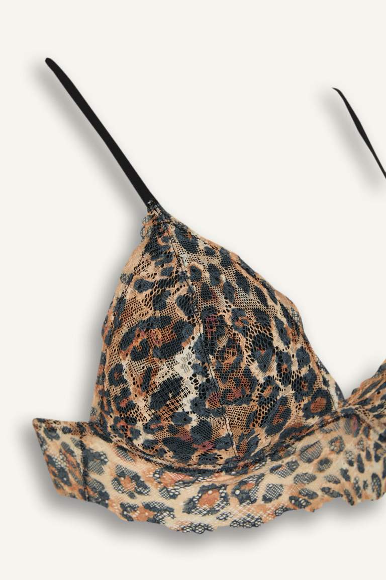 Fall in Love Leopar Desenli Pedli Dantelli Dantel Bralet