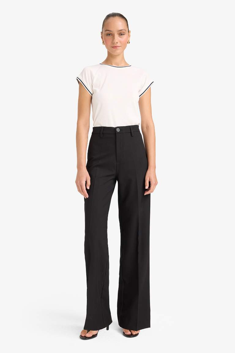 Slim Fit Dar Kesim Bisiklet Yaka Ribana Kısa Kollu Tişört