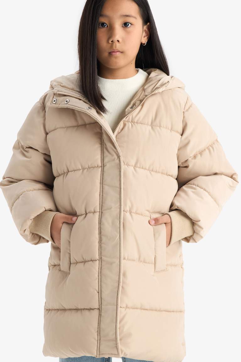 Girl Hooded Zippered Waterproof Puffer Jacket