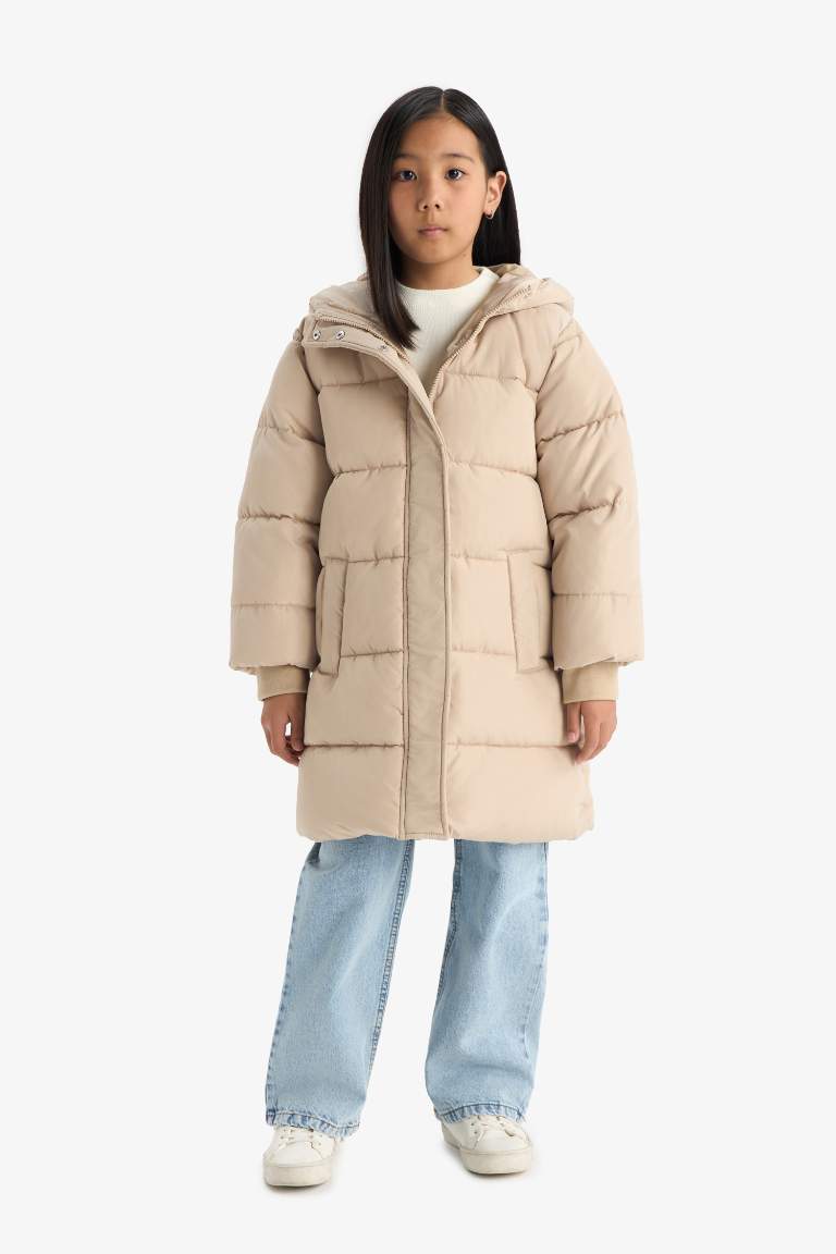 Girl Hooded Zippered Waterproof Puffer Jacket