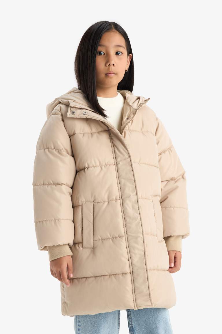 Girl Hooded Zippered Waterproof Puffer Jacket