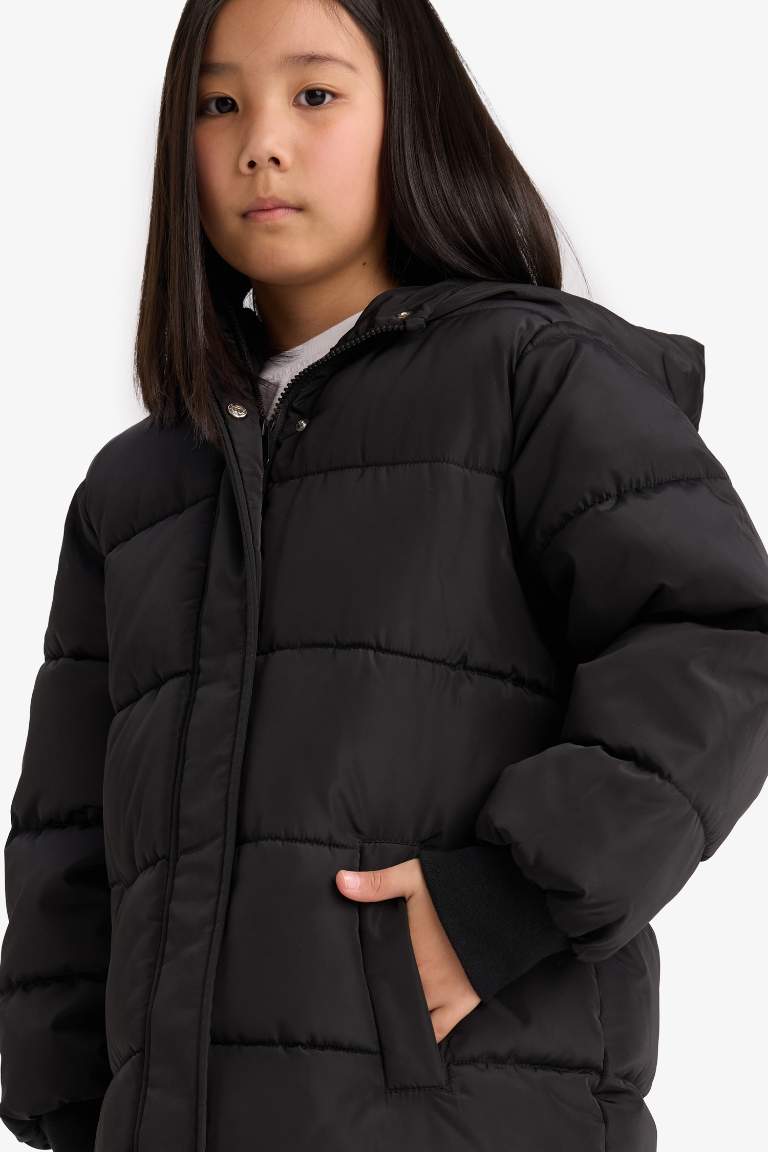 Girl Hooded Zippered Waterproof Puffer Jacket