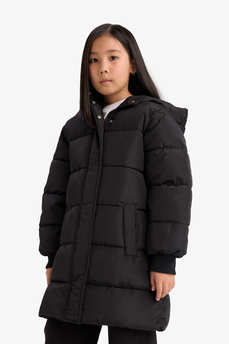 Girl Hooded Zippered Waterproof Puffer Jacket