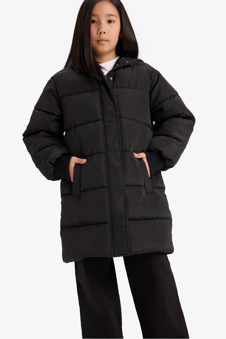 Girl Hooded Zippered Waterproof Puffer Jacket