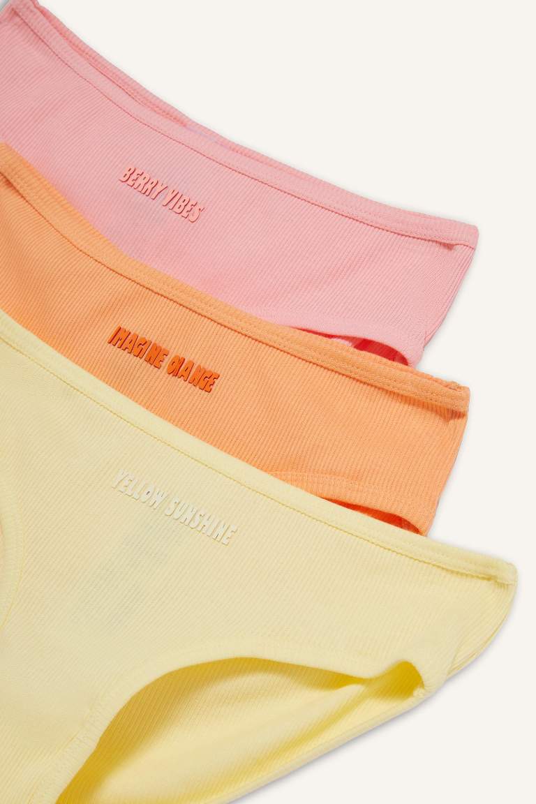 Kız Çocuk Baskılı Fitilli Kaşkorse 3'lü Slip Külot