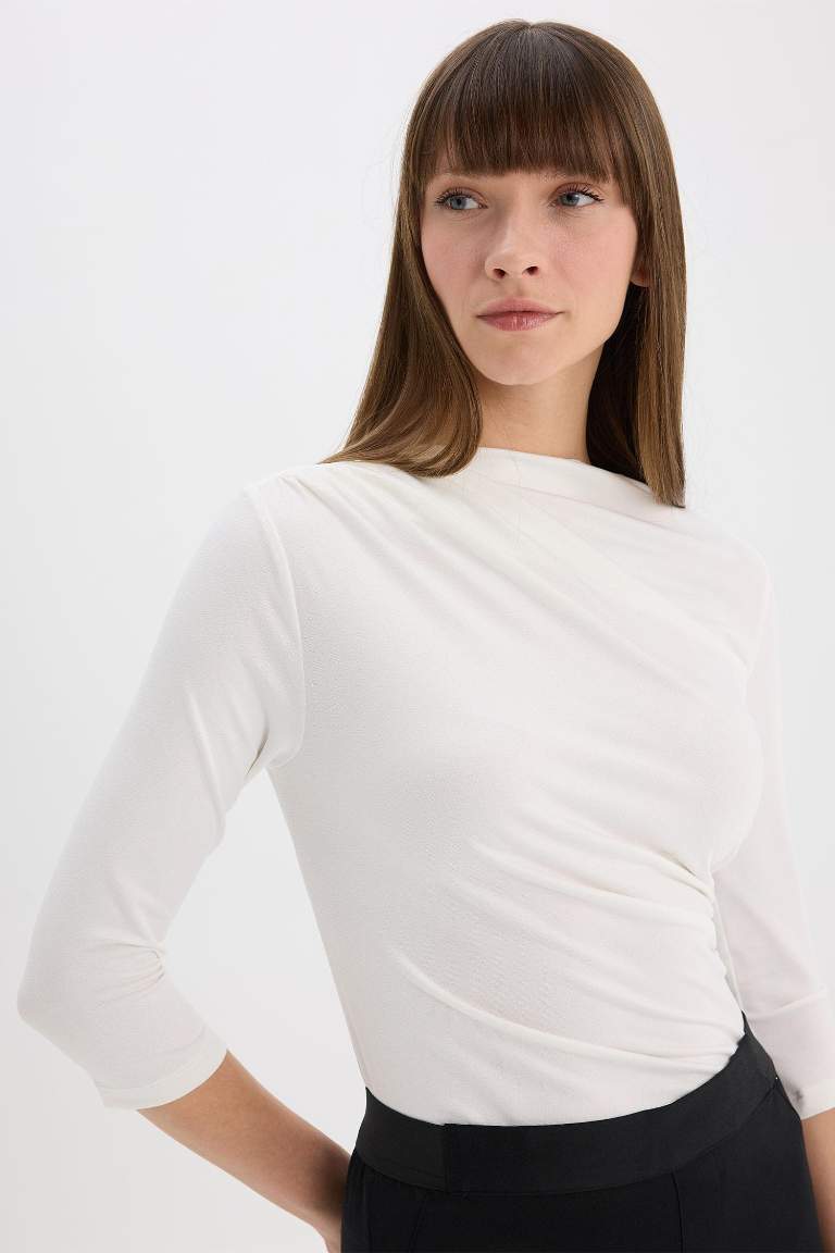 Regular Fit Cowl Neck Basic Half Sleeve T-Shirt