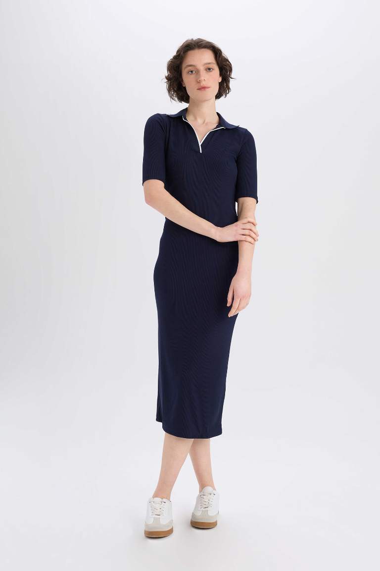 Bodycon Polo Collar Camisole Midi Dress