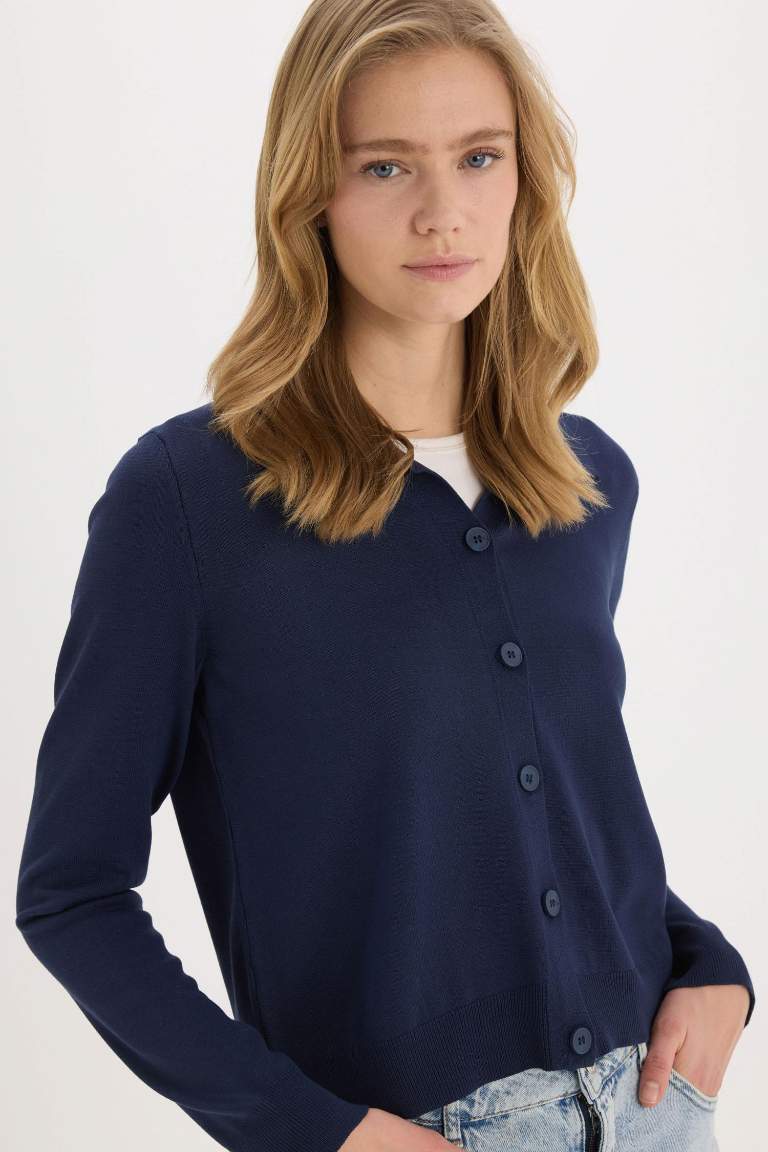 Cardigan en tricot basique à col polo et coupe régulière