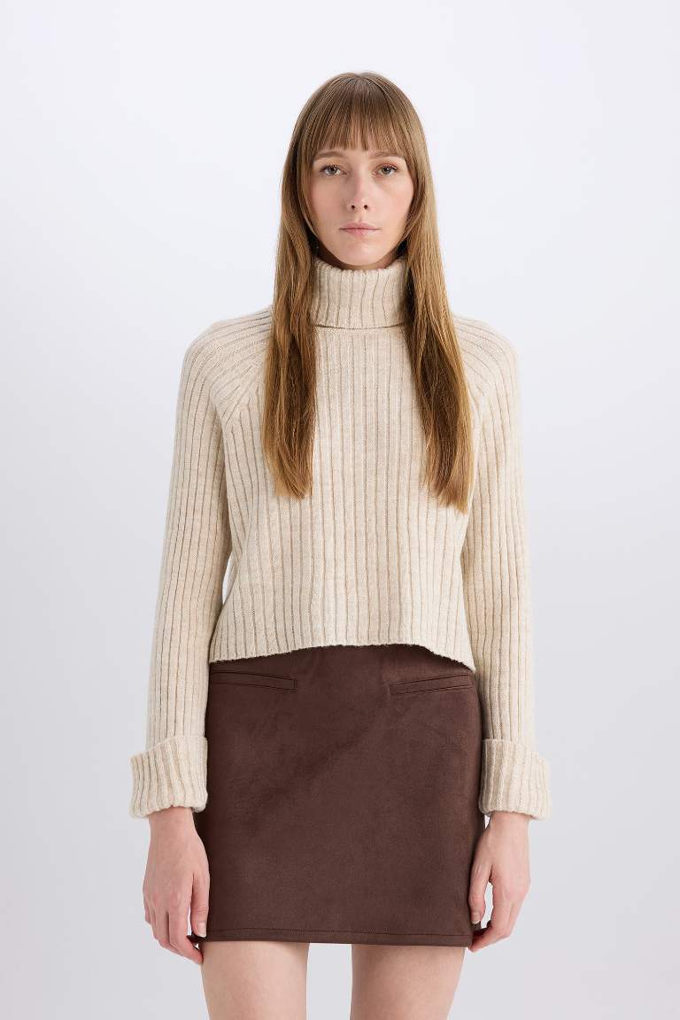 A Cut Suede Normal Waist Mini Knitted Skirt