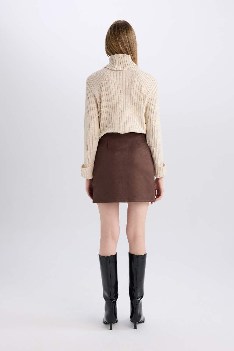 A Cut Suede Normal Waist Mini Knitted Skirt