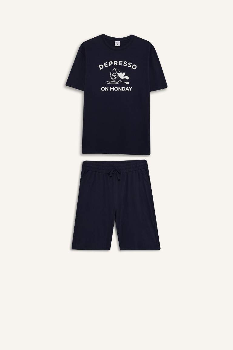 Regular Fit Pijama Takımı Baskılı Kısa Kollu Üst Şort