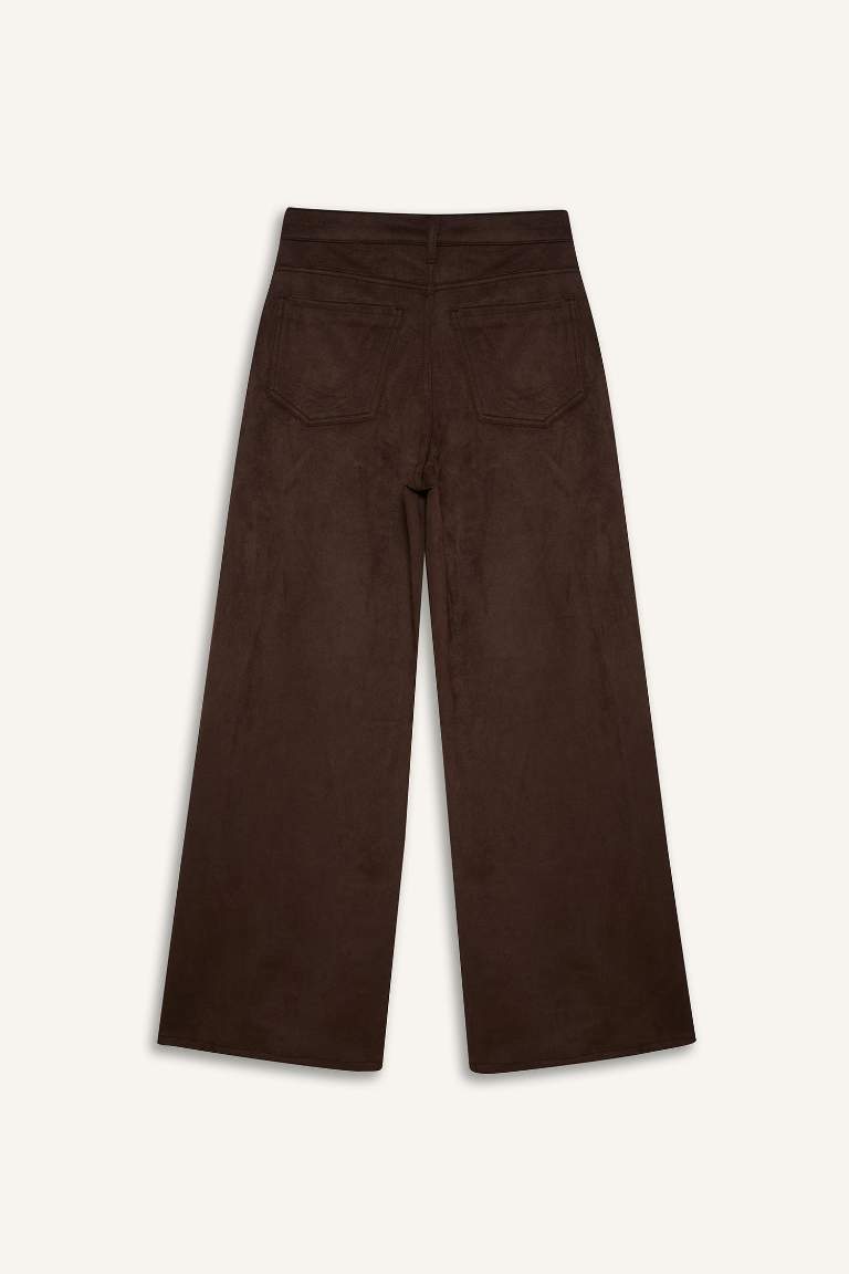 Pantalon en simili cuir droit à taille haute avec fermeture zip