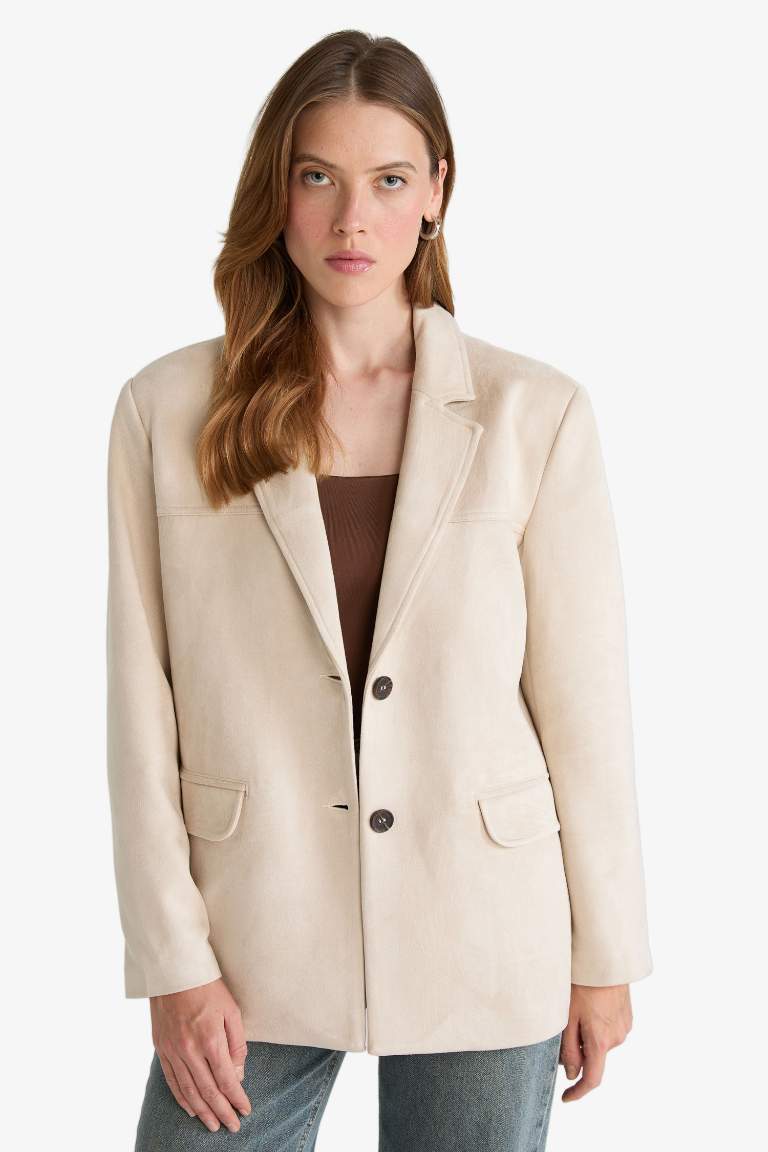 Veste blazer en suédine à col tailleur Coupe régulière