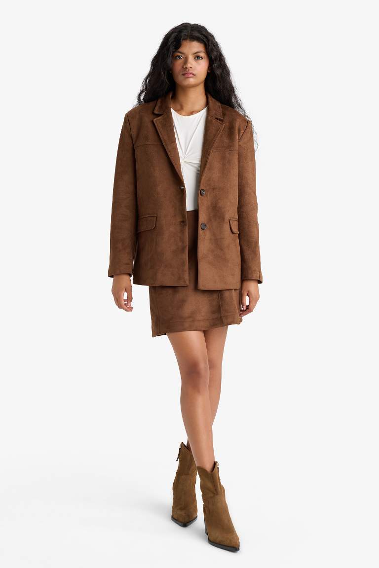 Regular Fit Ceket Yaka Süet Blazer Ceket