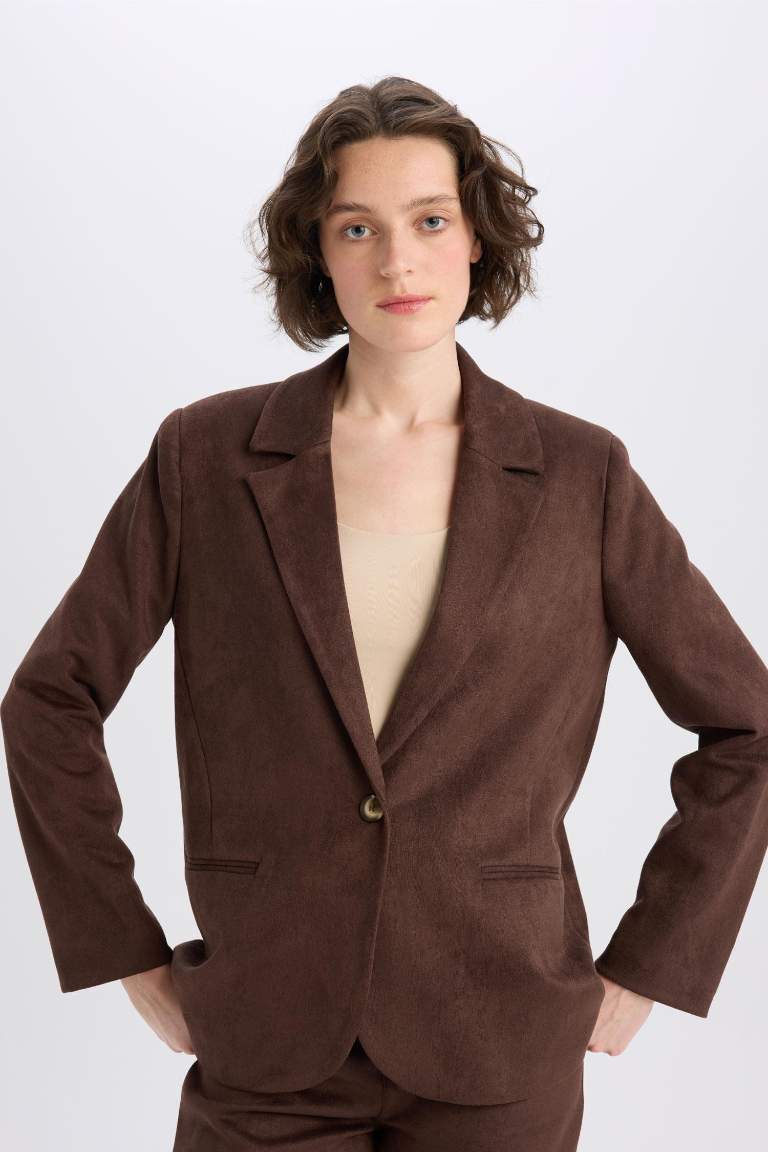 Regular Fit Jacket Collar Suede Blazer