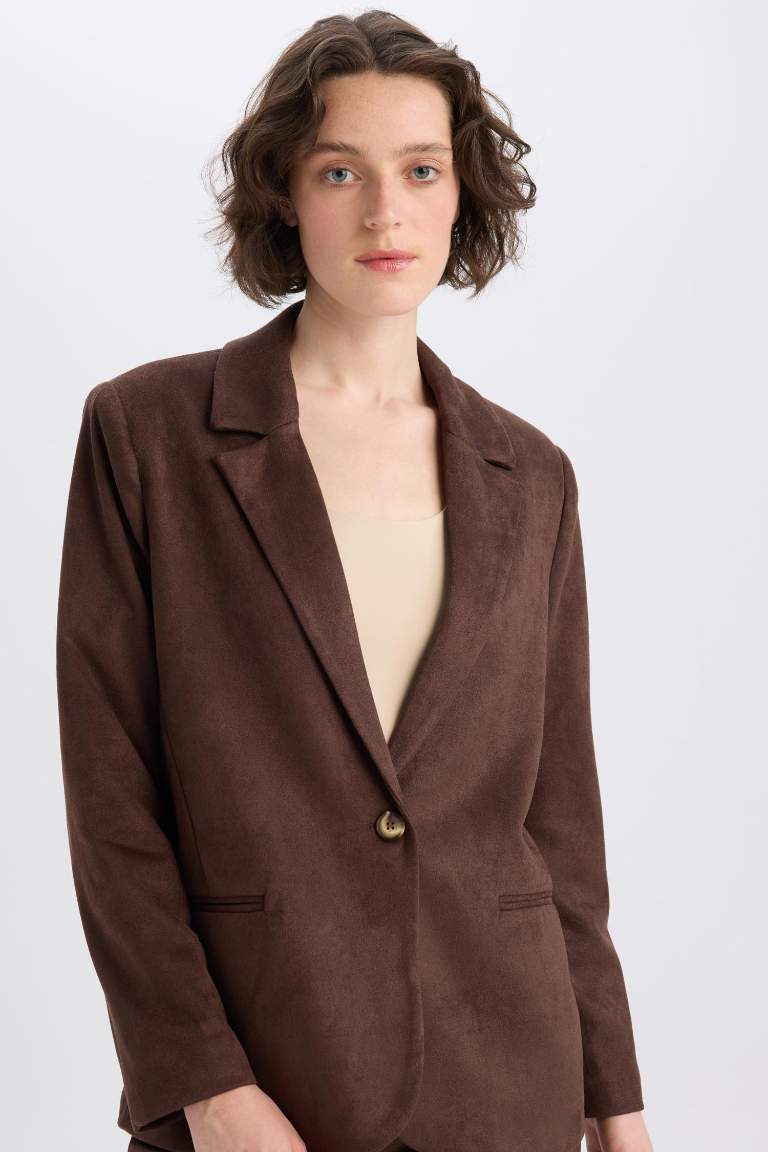 Regular Fit Jacket Collar Suede Blazer