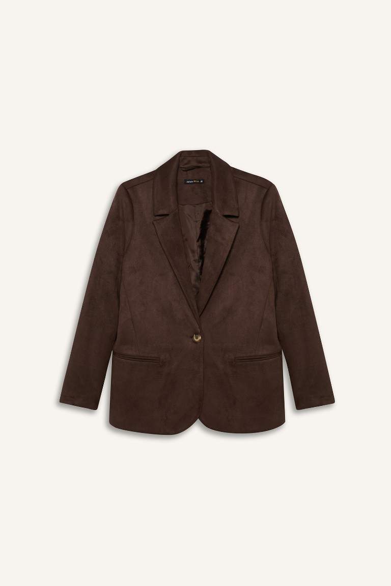 Regular Fit Jacket Collar Suede Blazer