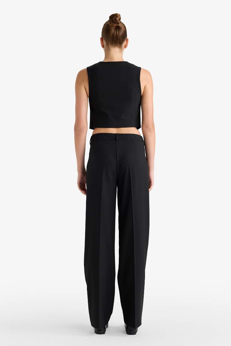 Wide Leg Fermuarlı Yüksek Bel Standart Boy Pantolon