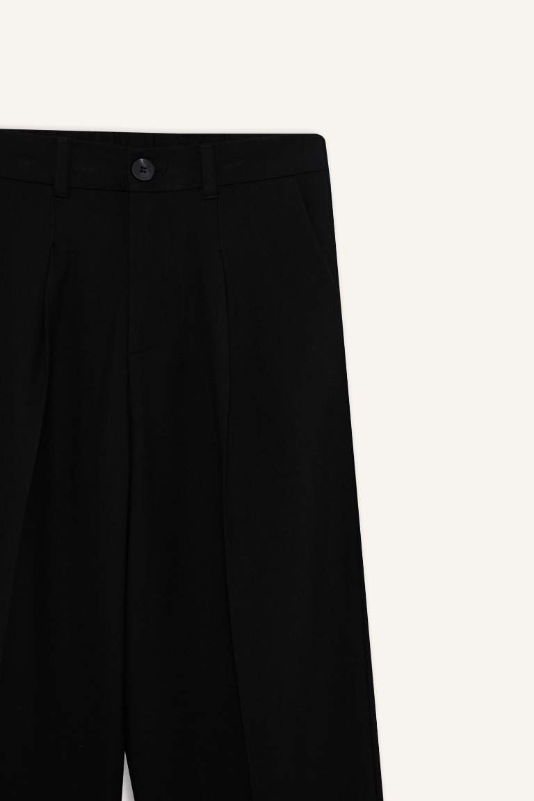 Wide Leg Fermuarlı Yüksek Bel Standart Boy Pantolon