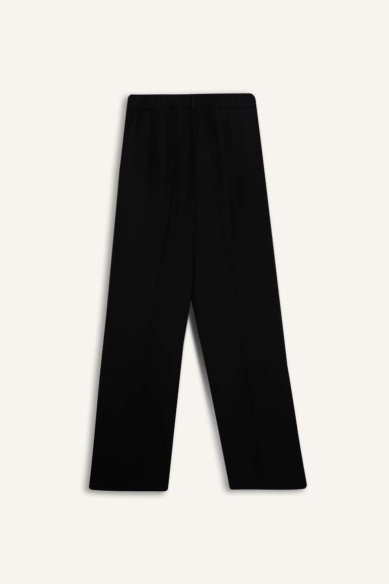 Wide Leg Fermuarlı Yüksek Bel Standart Boy Pantolon